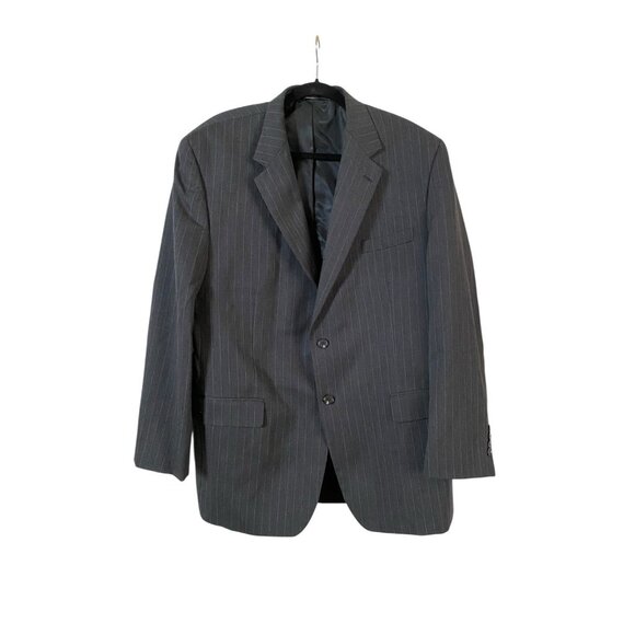 Chaps Mens 2 Piece Gray Pinstriped Suit Sz 46L Jacket 40 x 32 Pleated & Cuffed - Picture 2 of 16